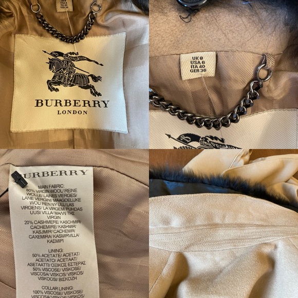 BURBERRY Camel Virgin Wool Cashmere Double Breasted Coat Fox Fur Collar - Picture 6 of 14